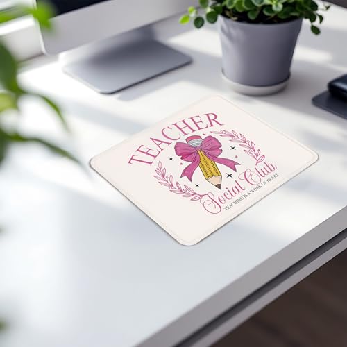 School Teacher Mouse Pad - Teacher Gift, Teacher Desk Must Haves Decor, Waterproof Non-Slip Rubber Base Pink Coquette Mousepad for Wireless Mouse 7.9x9.5 Inch