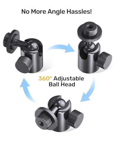 Ball and Socket Head Microphone Adapter with Angle Adjustment [All Metal], Universal Mic Stand Adapter for Audio Studio & Live Performance Mic Setups with 5/8" & 3/8'' Adapters