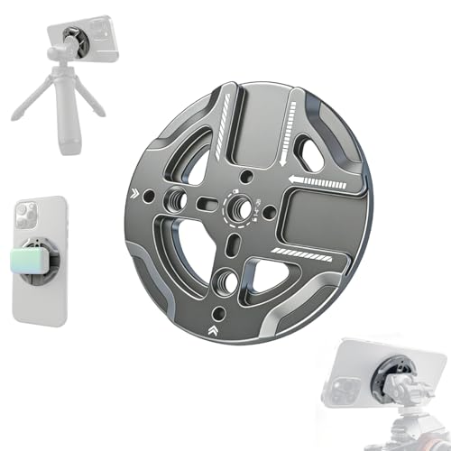 Magnetic Phone Mount Plate with 1/4"-20 Thread & Cold Shoe, N52 Strong Magnet 15N Hold, Aluminum Camera Mount Adapter for iPhone MagSafe, Tripod, Ball Head, Vlogging & Filming Rig (Gray) - color: Gray