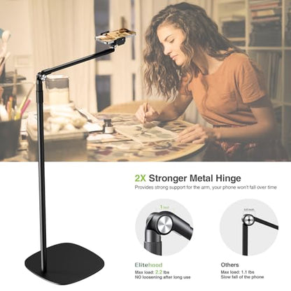 elitehood Floor Phone Stand Overhead Video Recording, 360 Degrees Swivel Tilt Adjustable iPhone Stand for Bed, Chair, Desk, Floor Phone Holder Compatible with iPhone 15, 14, 13, 12, Android Phone - style: Floor Stand