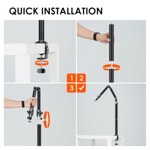 TARION Overhead Camera Desk Mount with Clamp Ballhead 3/8'' 1/4'' Screw | 6.6lbs Load Capacity, Flexible Gear Joints for Camera Light Projector, Overhead Shooting, Live Streaming TKA01-L