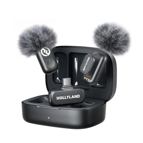 Hollyland Lark A1 Wireless Microphone for iPhone 17/16/15 & Android, 48kHz/24-bit, 3-Level Intelligent Noise Cancel, Mini Mic for YouTube, Podcast, Vlogging (Black, 2TX + USB-C RX + Charging Case) - color: Black, size: Duo (USB-C RX + Charging Case)