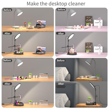 Desk Ring Light with Stand,55W Dimmable Full Screen Ring Light,with Rotating Storage Box,Pen Holder Stand,Phone Holder&Controller (White, 10.5) - color: white