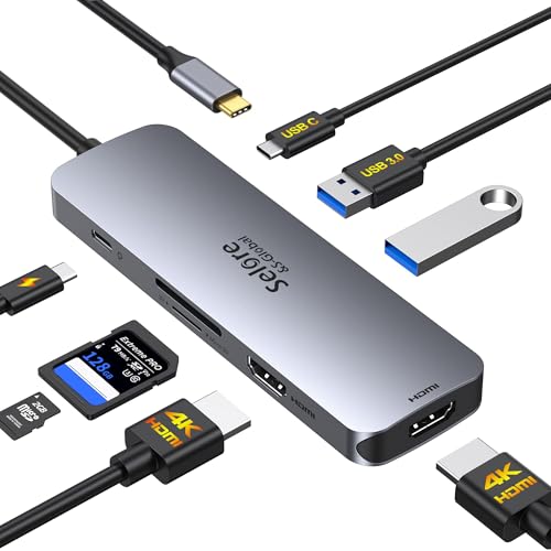 USB C Docking Station Dual HDMI Monitor, USB C to Dual HDMI Adapter with 2HDMI Ports, PD Charging, SD/microSD, USB A&C 3.0 Ports, Laptop Docking Station for Dell XPS/HP/Lenovo/Surface/Yoga etc - color: Grey, size: 8-in-1