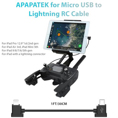 for Micro USB to iOS Data Cable for DJI Spark/Mavic Pro/Mavic Mini 1st & SE/Mavic 2 Series/Mavic Air 1st Drone Controller, Link for iPhone 14 13 12 11 Pro Max iPad, RC Cable (1ft/30cm)