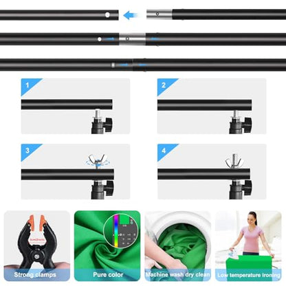 PULUZ Green Screen Backdrop Kit with Stand, 6.5X6.5ft Portable Green Screen Stand kit, GreenScreen Background with Stand Carrying Bag Clamp for Photoshoot, Photography Video, Live Streaming - size: 6.5 x 6.5 Ft