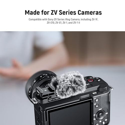 NEEWER Cold Shoe Wind Muff for ZV Series Vlog Cameras, Microphone Furry Windscreen with Cold Shoe Mount Adapter Accessory Compatible with Sony ZV1F ZVE10 ZV1 ZVE1 ZV1 II, CA133 Black - style: CA133 Black