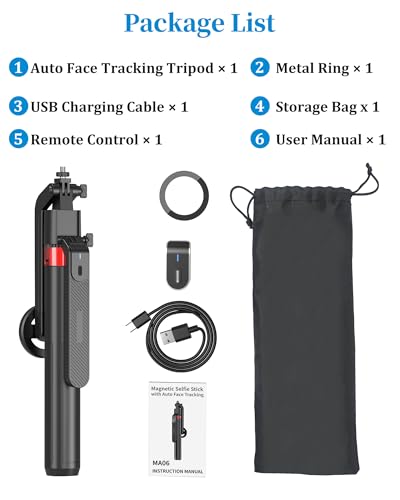 PlusAcc Auto Face Tracking Tripod for iPhone - Extendable Selfie Stick Mount for MagSafe, 360°Rotation Travel Stand with Rechargeable Remote, Compatible with iPhone, Camera, Video Recording - size: 72" Face Tracking
