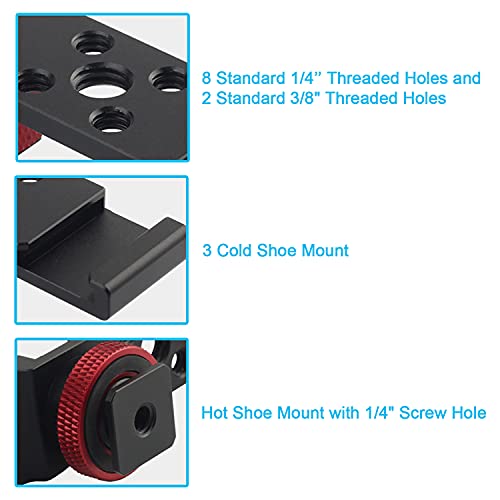 Fotoconic Hot Shoe Extension Bar Mount, Triple Cold Shoe Extension Flash Bracket, Compatible with Nikon Canon Sony Olympus DSLR Camera, Microphone, Led Video Light, Camcorder DV