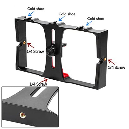 Smartphone Video Rig, Filmmaking Cage Camera Rig, Phone Video Stabilizer, Filmmaking Vlogging Case, Phone Stabilizer for Video Recording, Videomaker Film-Maker Fits for All Smartphones(Red)