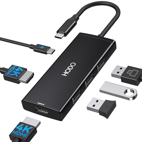 HODO Docking Station USB C to Dual HDMI Adapter, USB-C Hub with 2 Monitors for Laptop, Dongle Adapter with Dual HDMI 4K@60 Hz, 3 USB Port,PD Compatible for Dell XPS 13/15, etc (Black) - color: Black, size: 6-in-1
