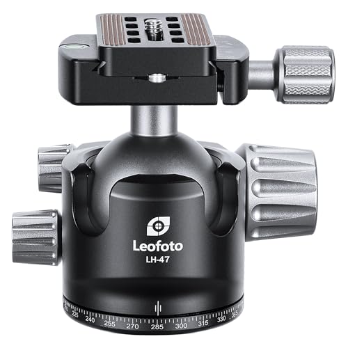 LEOFOTO LH-47 Camera Tripod Ball Head Mount, 98mm Aluminium Ball Head with 1/4" Quick Release Plate, 360 Degree Rotating & Panoramic Base, 3/8" Mounting Screw for Tripod/Monopod/Slider, Max Load 48lb - color: Knob Release, 98mm, with QR Plate, Max Load 48