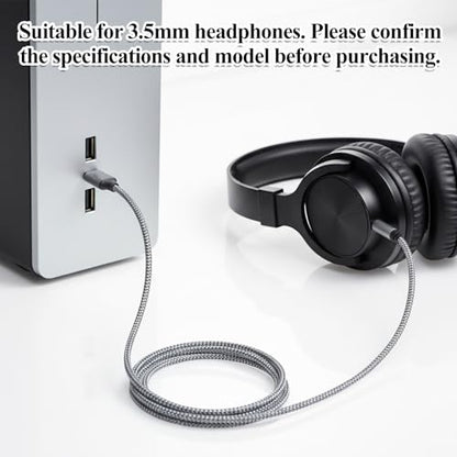 5 Ft USB to 3.5mm Audio Jack Adapter, USB to 3.5mm Audio Aux Cable, Stereo Audio-Cord, Nylon Braided AUX Converter for Headphones, Speaker, PC, Laptop, Not Applicable for Charging, Recording