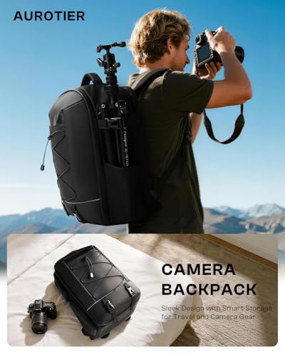 Camera Backpack, DSLR SLR Camera Bag for Photographers Compatible with Sony/Canon/Nikon/DJI Mavic Drone, Waterproof Rain Cover Photography Backpack, Tripod Holder Camera Case Fits 16 Inch Laptop