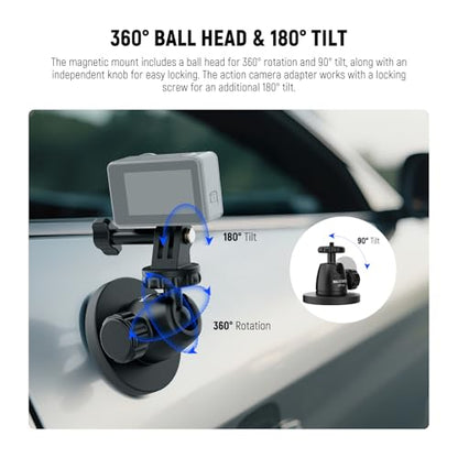 NEEWER Basics Magnetic Camera Mount for Action Camera Compatible with GoPro Insta360 DJI AKASO Accessories, Strong Magnet 360° Ball Head Mount for Car Video Recording Live Streaming, GP-101 - style: GP-101