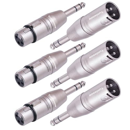 6 Pack 1/4" TRS to XLR Adapter - 3 Pcs 6.35mm 1/4" Male to XLR Male and Female Adapters