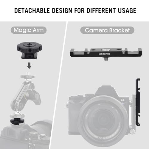 Dual Cold Shoe Extension Bar Mount, Aluminum Dual Hot Shoe Mount Bracket with 1/4" Thread & Cable Slot, Cold Shoe Bracket for DSLR Camera LED Video Light Microphone Monitor (62034)