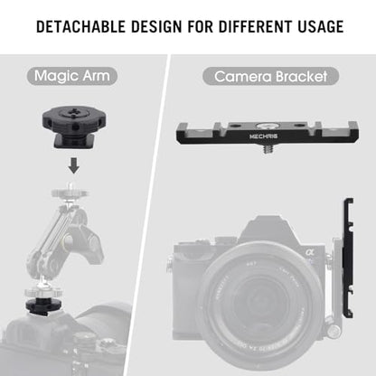 Dual Cold Shoe Extension Bar Mount, Aluminum Dual Hot Shoe Mount Bracket with 1/4" Thread & Cable Slot, Cold Shoe Bracket for DSLR Camera LED Video Light Microphone Monitor (62034)