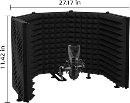 5-Panel Foldable Microphone Isolation Shield – Portable Soundproof Vocal Booth for Recording, Studio Mic Shield Compatible with Blue Yeti and Other Microphones - size: Five panels