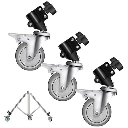 Wellmaking 3-Pack Professional Swivel Caster Light Stand Wheel Sets, Durable Metal Construction and Rubber Base, for Studio Photography Video Shooting
