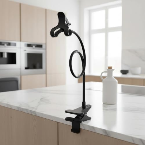 Mobile Phone Holder, Long Neck, Desktop and Bedside Mobile Phone Holder - color: black