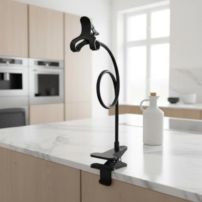 Mobile Phone Holder, Long Neck, Desktop and Bedside Mobile Phone Holder - color: black