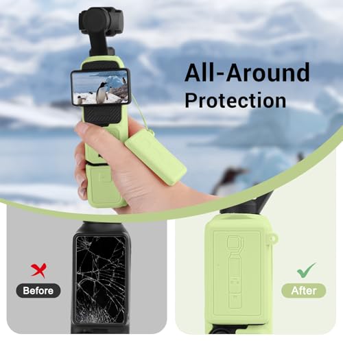 Silicone Case for DJI Osmo Pocket 3/Xtra Muse Camera with Fixed Base & Anti-Loss Lanyard, Compatible with Xtra Muse Accessories – for Travel Vlogging Daily Filming (Green) - color: Green