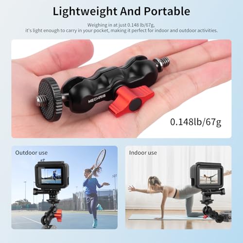 Magic Arm Kit (2-Pack), Double Ballhead with 1/4" Screw & Tripod Mount Adapters for GoPro, Insta360,DJI Action Cameras,DSLR,Fill Light,Microphone - YD053