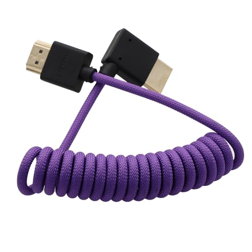 90-Degree HDMI 8K/60 4K/120p Cable for ATOMOS Ninja V Shinobi, Nikon Z6iii Z8 Z9, Fujifilm GFX100II X-H2S, Teradek Hollyland Mars 400, Home Theater, Purple Braided Coiled - color: Purple, size: Right Angle to Straight