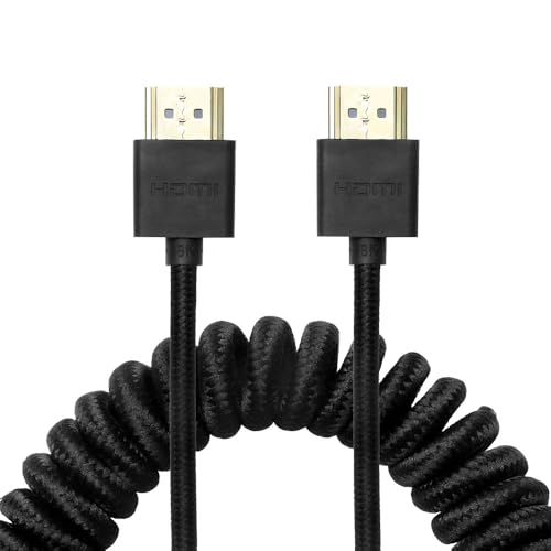 Uonecn 8K Coiled HDMI Cable for Camera Monitors, 48Gbps Braided Coiled HDMI for Atomos Ninja V, Portkeys BM5, Short HDMI Cable for Sony A7iv, Z-CAM F6, Z-Cam E2 Pro Cameras, Black, 12"-18" - color: Black, size: Straight to Straight