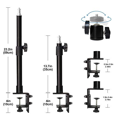 Desk Mount Stand, 2 Pack DSLR Camera Desk Mount C Clamp, 13.7" ~23.2" Photographic Boom Stand with 360° Ball Head for Camera, Ring Light, Video Light, Video Conference Light