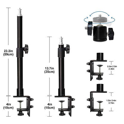 Desk Mount Stand, 2 Pack DSLR Camera Desk Mount C Clamp, 13.7" ~23.2" Photographic Boom Stand with 360° Ball Head for Camera, Ring Light, Video Light, Video Conference Light