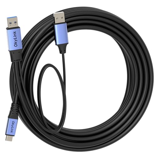OkyLink Active USB 3.0 A to C Data Cable, Male to Male, 5Gbps, 25ft | 8M, 3.2 Gen 1, Signal booster, optional power, for webcam, VR, portable hard drive, Docking Station, Printer - color: Gray USB3.0, size: 25ft (8m)