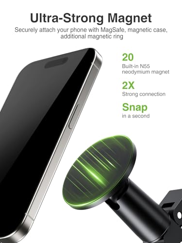 elitehood Magnetic Phone Clamp Mount, Adjustable Phone Holder for Mic Stand/Music Stand/Golf Cart/Treadmill/Stroller/Shopping Cart/Stationary Bike, iPhone Clamp Mount for Magsafe iPhone 16 15 14 - style: Magnetic Mount