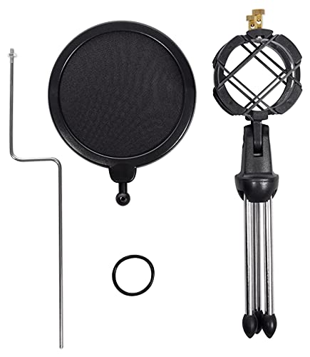 Rockville RTMS21 Desktop Tripod Microphone Stand, Adjustable Shock Mount, Double Nylon Pop Filter, Durable Lightweight Design, for Twitch Streaming and Podcasting