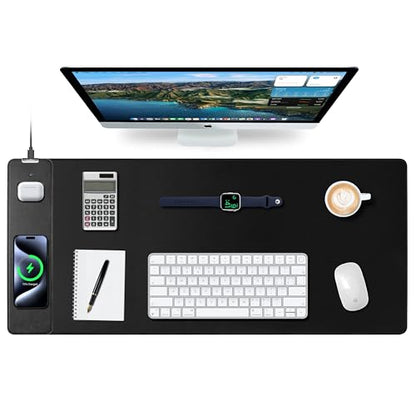 Mouse Pad with Wireless Charging, Gaming Mouse Pad with Ultra-Smooth Surface, Large XXL Desk Mat, Non-Slip Mouse Mat, Waterproof Computer Keyboard Pad for Gaming, Desk, Office, PC, 900x400x4MM, Black - color: Black - 35.4"x15.7"