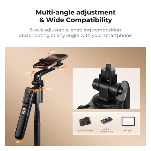 K&F CONCEPT 71“ Auto Face Tracking Tripod, 360° Rotation Selfie Stick with 2 Fill Lights, Gesture Remote Control for Vlogging, Live Streaming Video Recording, Compatible with iPhone Android Pocket 4/3 - style: With 2 Fill Lights