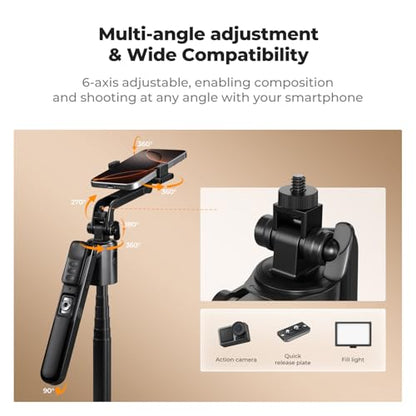 K&F CONCEPT 71“ Auto Face Tracking Tripod, 360° Rotation Selfie Stick with 2 Fill Lights, Gesture Remote Control for Vlogging, Live Streaming Video Recording, Compatible with iPhone Android Pocket 4/3 - style: With 2 Fill Lights