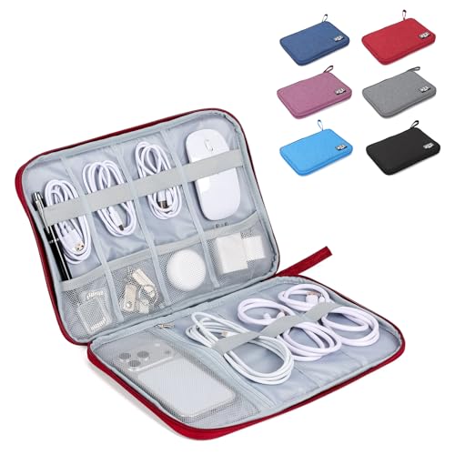 Electronic Organizer Travel Case, Slim Cable Accessories Pouch, Single Layer Tech Pouch & Cord Storage Bag for Chargers, Power Bank, SD Cards - Minimalist Travel Essentials - color: red, size: L