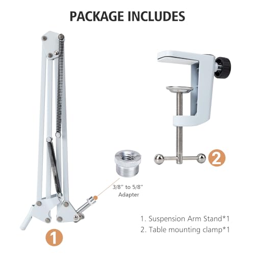 SUNMON White Boom Arm for Fifine K688 - Mic Boom Arm Compatible with Fifine Microphone, Mic Boom Arm with 3/8" to 5/8" Screw Adapter Clip, Microphone Boom Arm with Desk Clamp - color: Mic Arm for Fifine K688-White