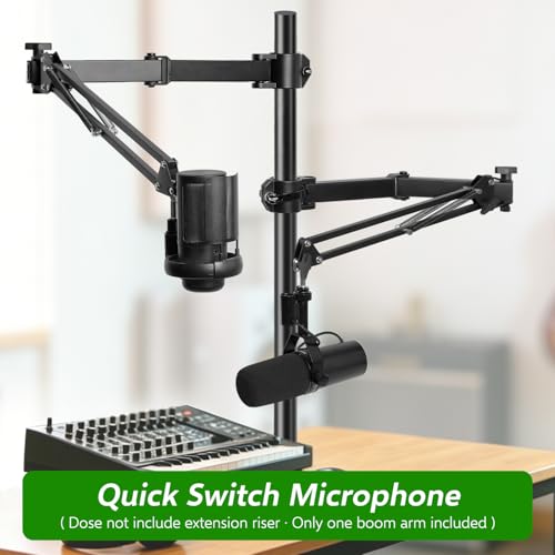 Microphone Boom Arm Attachment, Additional Desk Mic Arm Add-On for Mic Stand Riser, Overhead Microphone Arm for Shure SM7B Blue Yeti HyperX QuadCast S and More