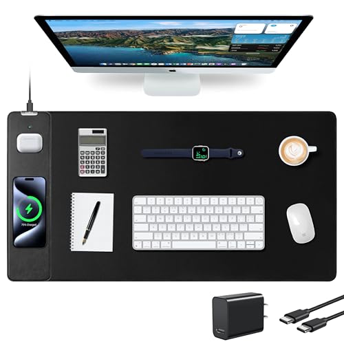 Mouse Pad with Wireless Charging, Gaming Mouse Pad with Ultra-Smooth Surface, Large XXL Desk Mat, Non-Slip, Waterproof Computer Keyboard Pad, 800x400x4MM, Included 20W PD Power Adapter - color: Black (Power Adapter)