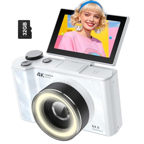 W & O Digital Camera for Teens,Kids Digital Camera with 32G SD Card,3" 180° Flip Screen Cameras for Photography Vlogging with Fill Light,Y2K CCD,Point and Shoot Digital Cameras for Kids,Teens（Cream） - color: cream