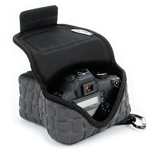 USA Gear Camera Sleeve (Medium) for Compact SLRs Compatible with Canon EOS R100 Nikon Z30 Sony ZV-E10, and more - Padded Neoprene DSLR Case with Zipper Accessory Pocket & Belt Loop (Deluxe Gray) - color: Deluxe Gray, size: Compact SLR