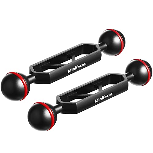 MINIFOCUS 5" Double Ball Aluminum Extension Arm, 1" Ball Head Connector Underwater CNC Arm System Ball Head Extension for Strobe/Video Light/Diving Camera Tray, Waterproof and Rustproof (2pack) - size: 5" Extension Arm