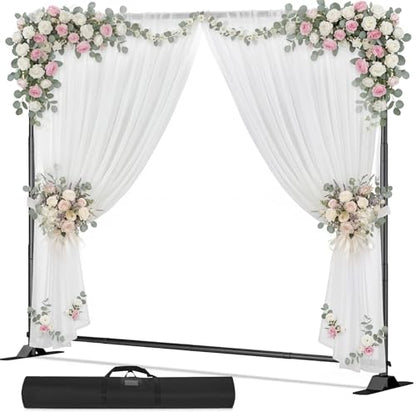10 x 8 Backdrop Banner Stand with Extra Thick Tubing for Wedding Parties, Heavy Duty Adjustable Step and Repeat Stand for Photography, Portable Trade Show Banner Frame with Carring Bag