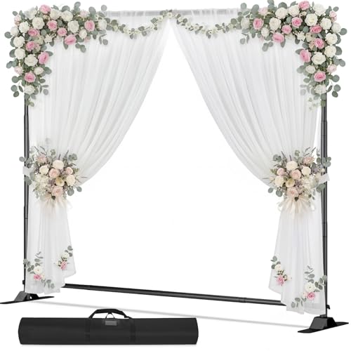 10 x 8 Backdrop Banner Stand with Extra Thick Tubing for Wedding Parties, Heavy Duty Adjustable Step and Repeat Stand for Photography, Portable Trade Show Banner Frame with Carring Bag