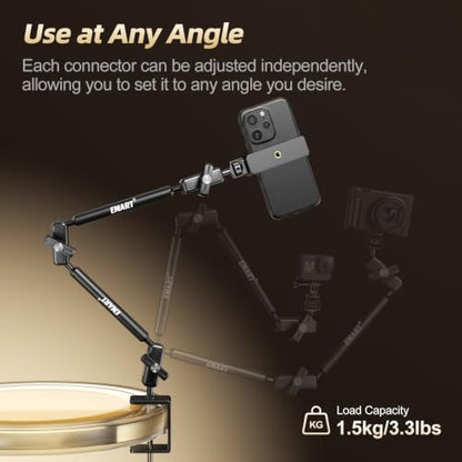 EMART 21”Magic Arm Clamp Kit,Overhead Desk Camera Mount with 1/4”&3/8” Screw,Articulating Desktop Boom Arm Compatible with Webcam/Monitors/Mics for Streaming/Recording