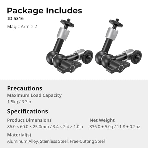 SMALLRIG 5.5-inch Magic Arm 2-Pack, Articulating Adjustable Friction Arm Mount with 1/4"-20 Thread Screw, for Camera Monitor/LED Light Setup, 5316 - style: 2-Pack