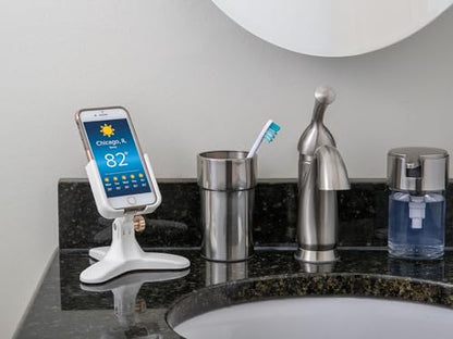 WeatherTech DeskFone Two View in White - Adjustable, Universal Cell Phone Holder Mount Stand for Desk, Counter, Table - Tripod Design for iPhone & Smartphone Charging - White Plastic Knobs - color: White Plastic Knobs